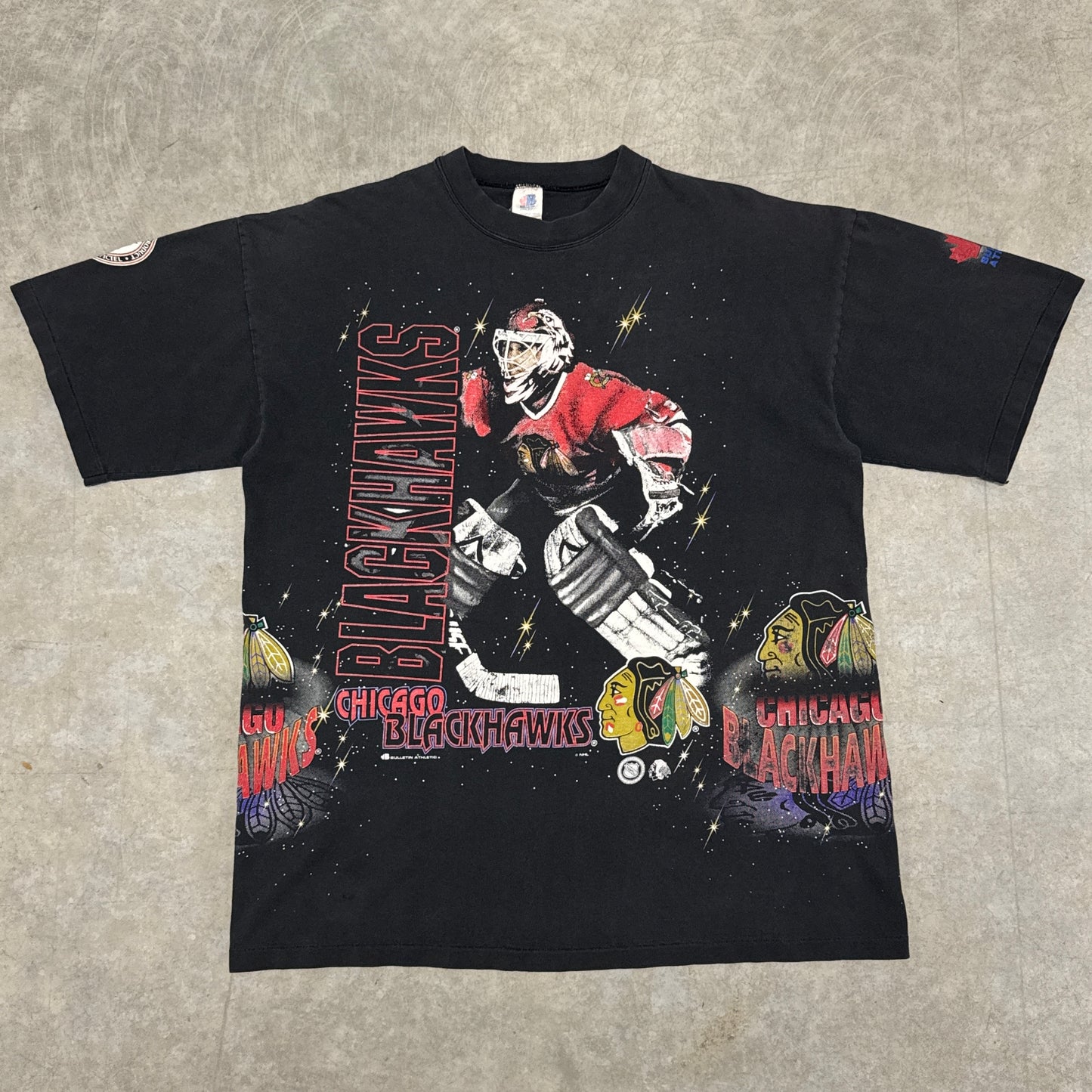 (XL) 90s Chicago Blackhawks Bulletin All Over Print Shirt