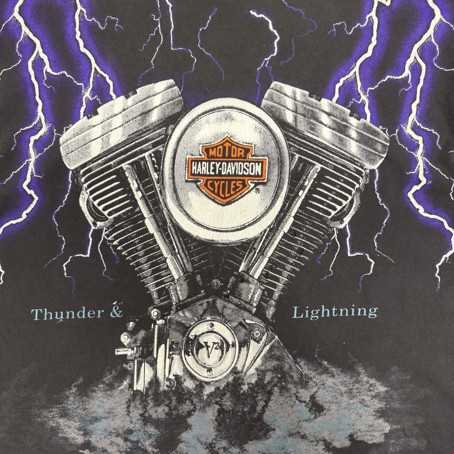 (XL) 90s Harley Davidson Thunder & Lightning AOP Shirt