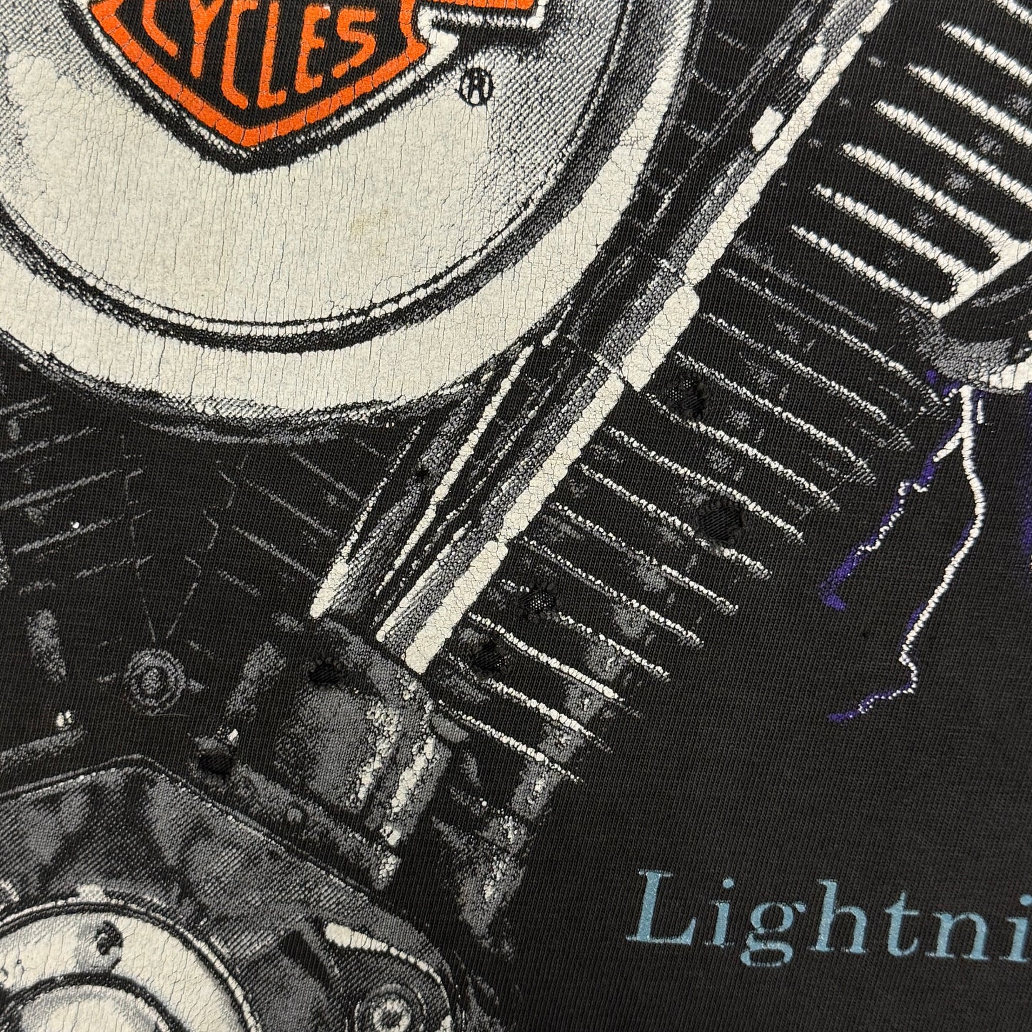 (XL) 90s Harley Davidson Thunder & Lightning AOP Shirt