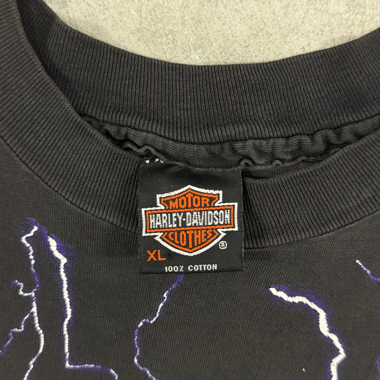 (XL) 90s Harley Davidson Thunder & Lightning AOP Shirt