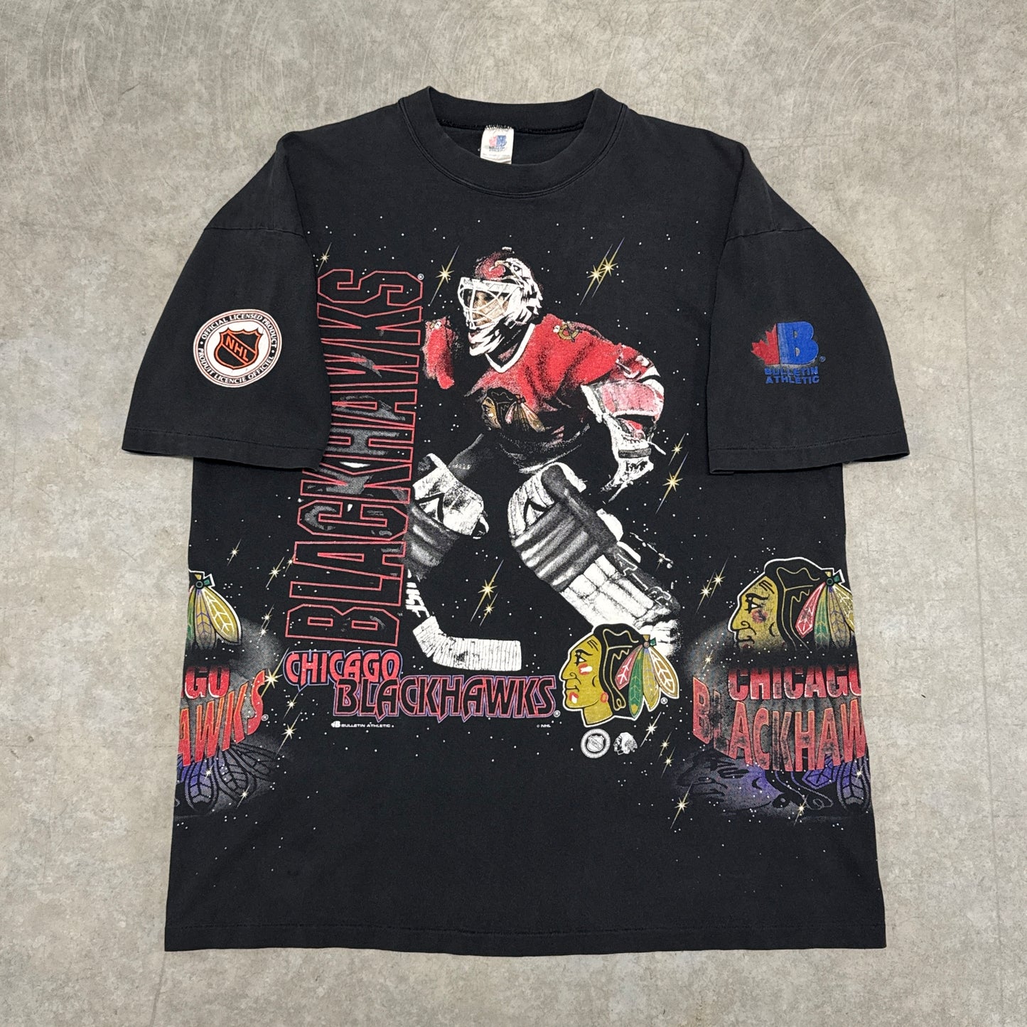 (XL) 90s Chicago Blackhawks Bulletin All Over Print Shirt