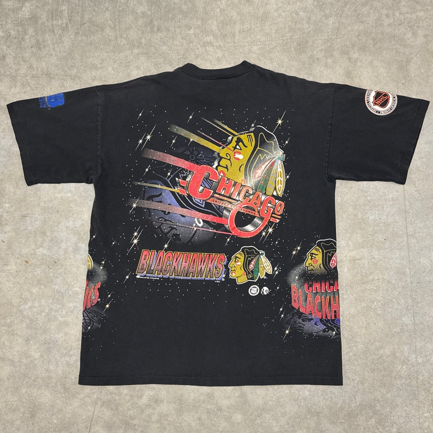 (XL) 90s Chicago Blackhawks Bulletin All Over Print Shirt