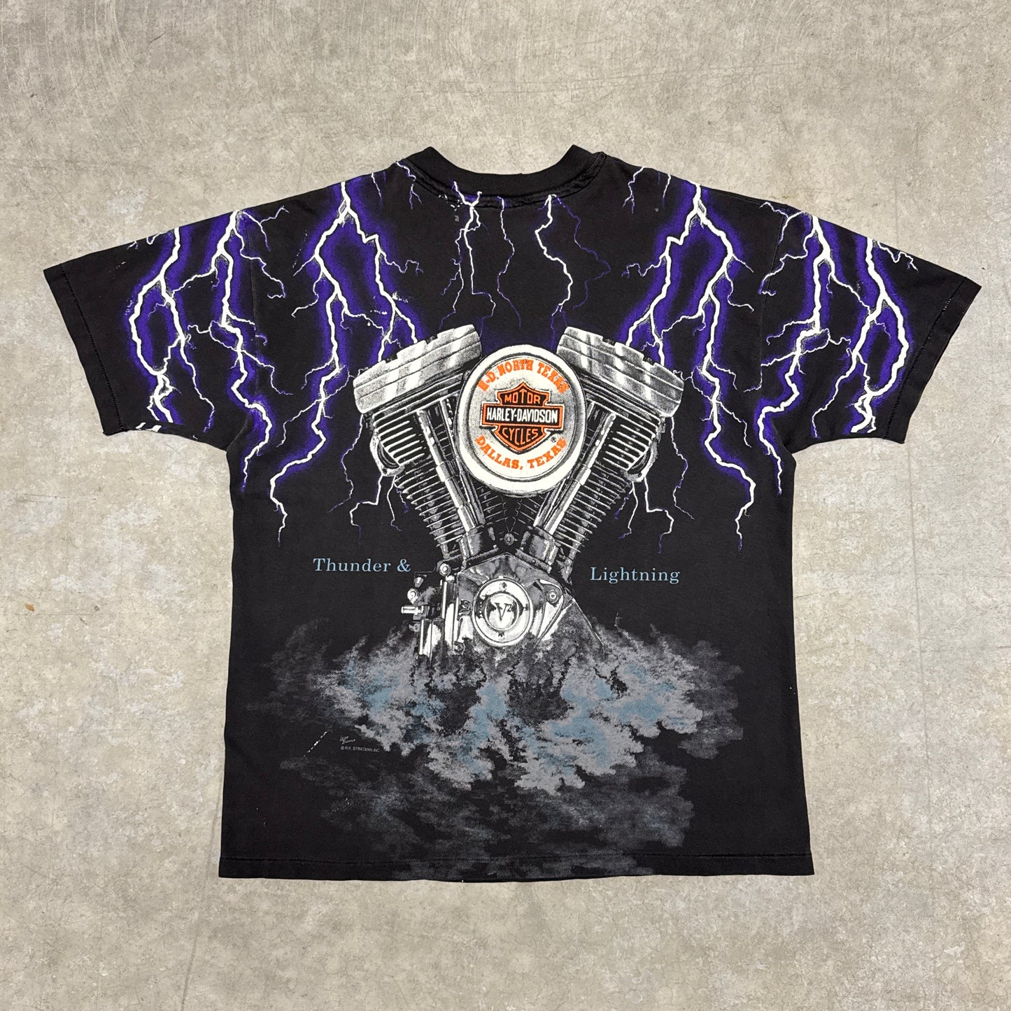 (XL) 90s Harley Davidson Thunder & Lightning AOP Shirt