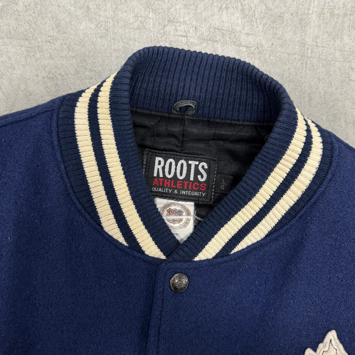 (L) Vintage Toronto Maple Leafs Roots Varsity Jacket