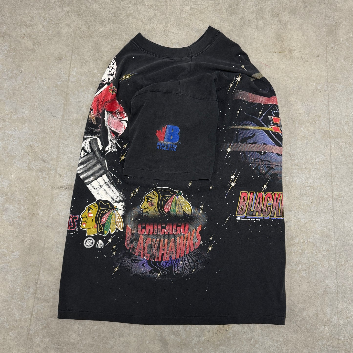 (XL) 90s Chicago Blackhawks Bulletin All Over Print Shirt