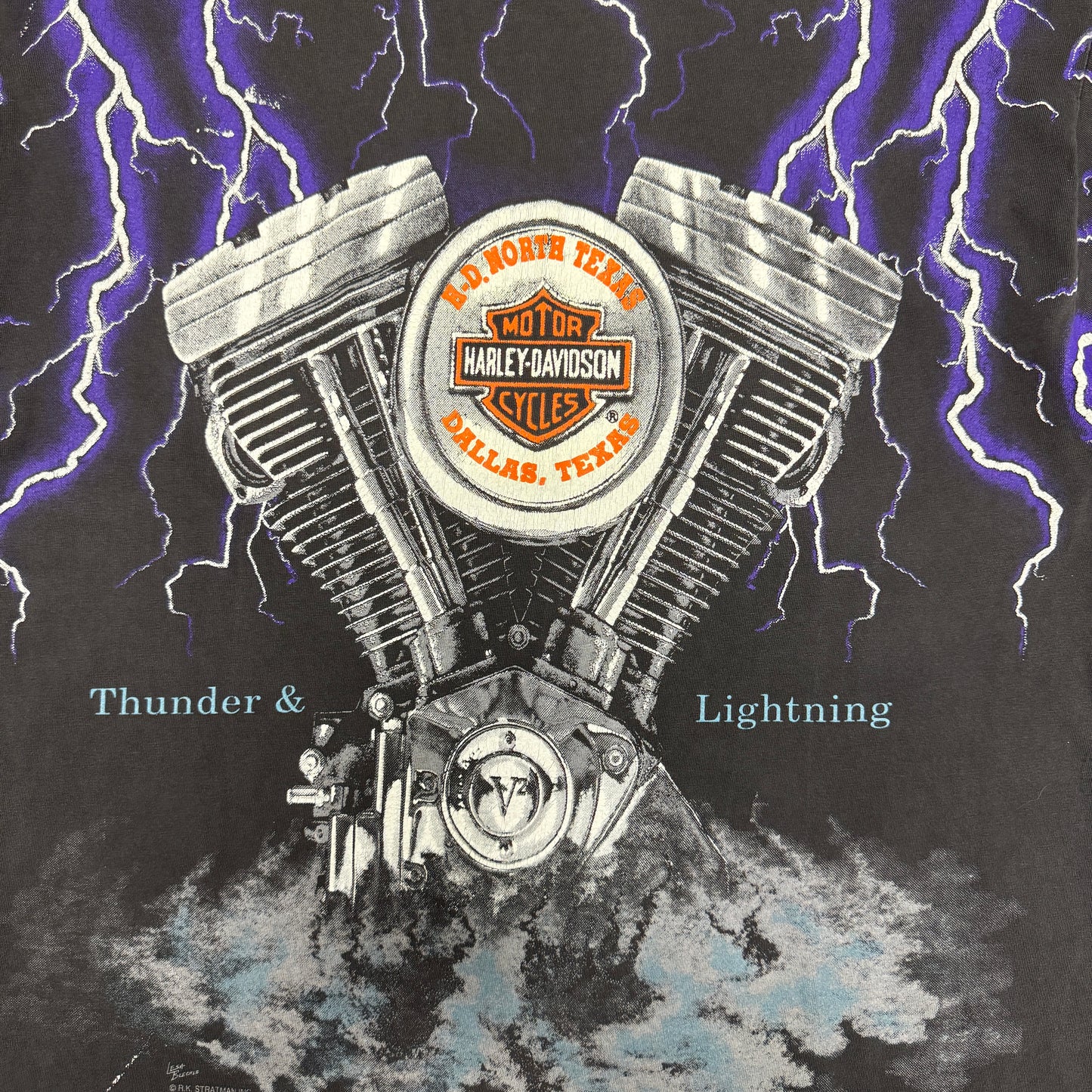 (XL) 90s Harley Davidson Thunder & Lightning AOP Shirt