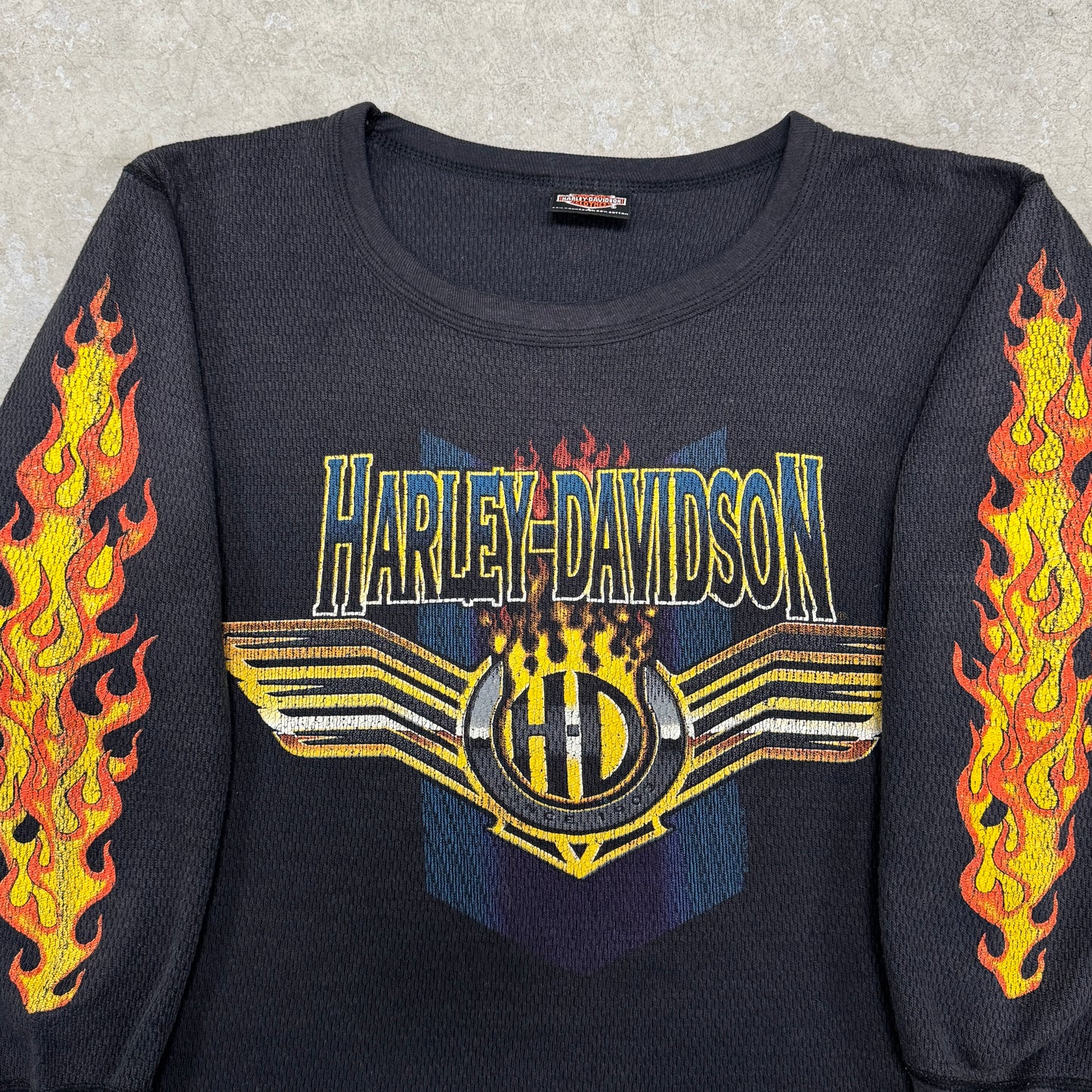 (M/L) 90s Harley Davidson Flame Sleeve Thermal