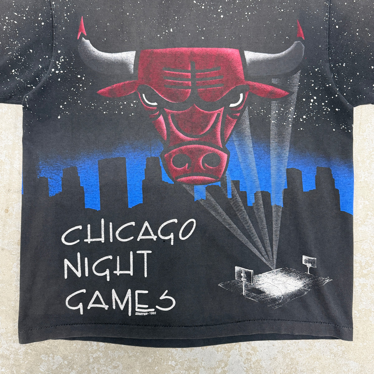 (M) 90s Chicago Bulls Night Games All Over Print Shirt