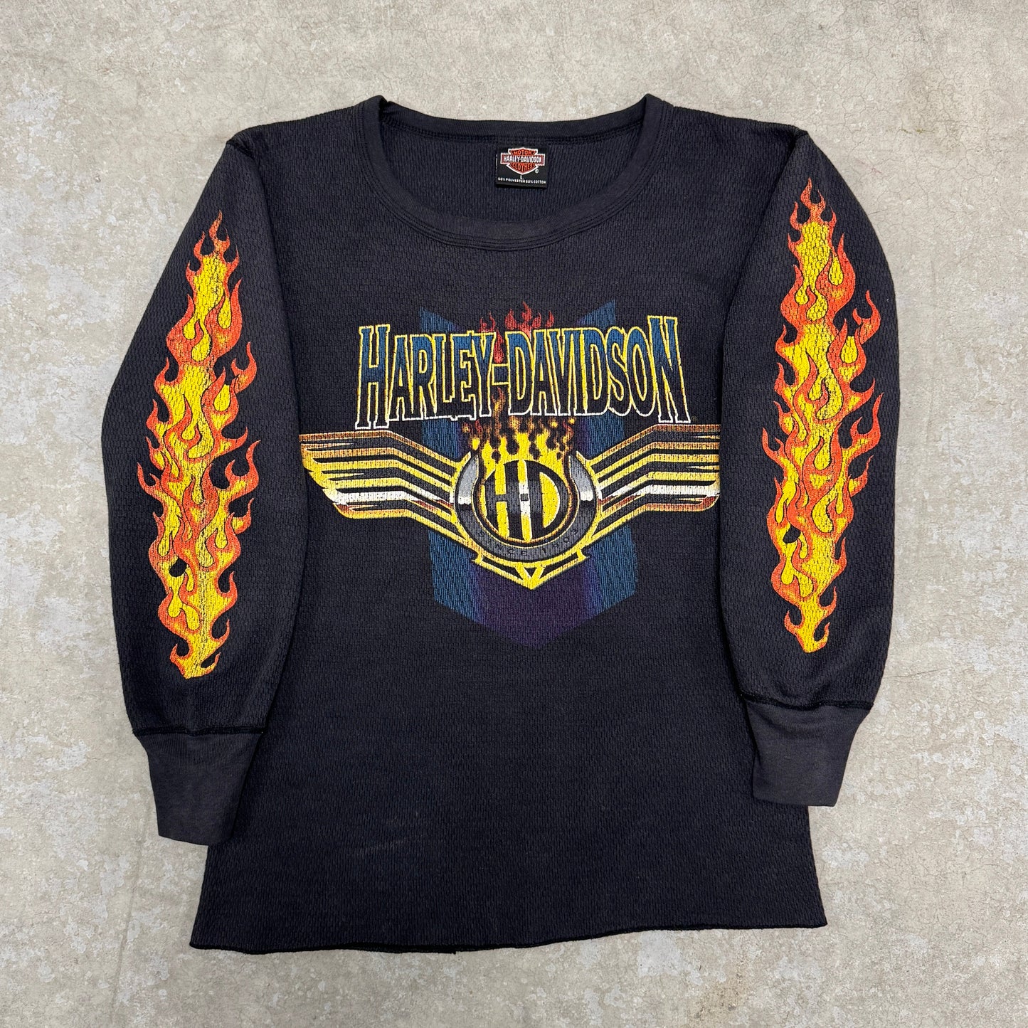 (M/L) 90s Harley Davidson Flame Sleeve Thermal