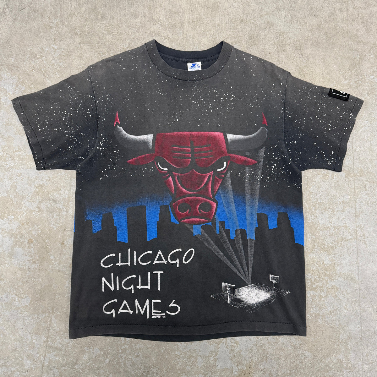(M) 90s Chicago Bulls Night Games All Over Print Shirt