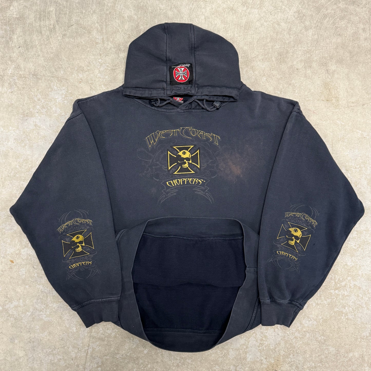 (XL) Vintage West Coast Choppers Hoodie Faded Blue