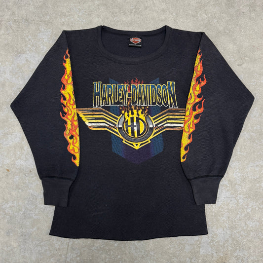 (M/L) 90s Harley Davidson Flame Sleeve Thermal