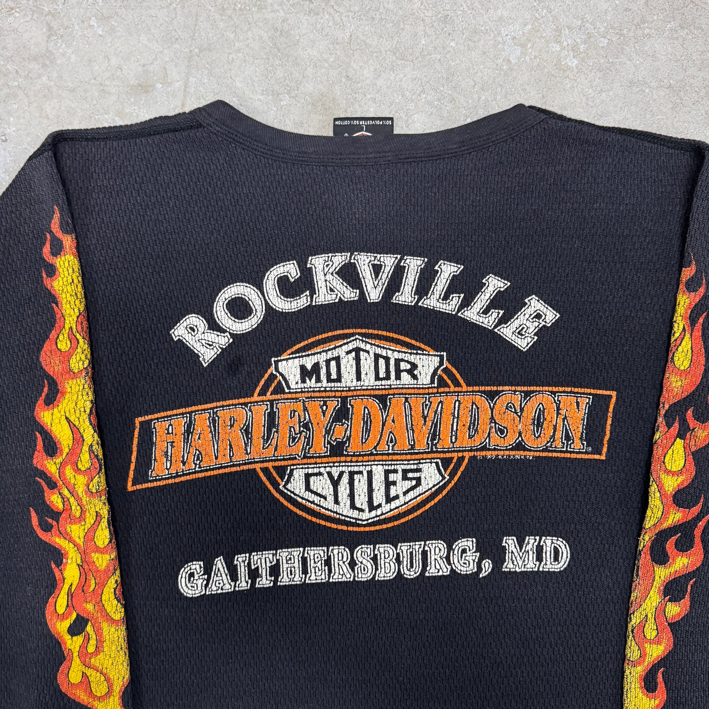 (M/L) 90s Harley Davidson Flame Sleeve Thermal