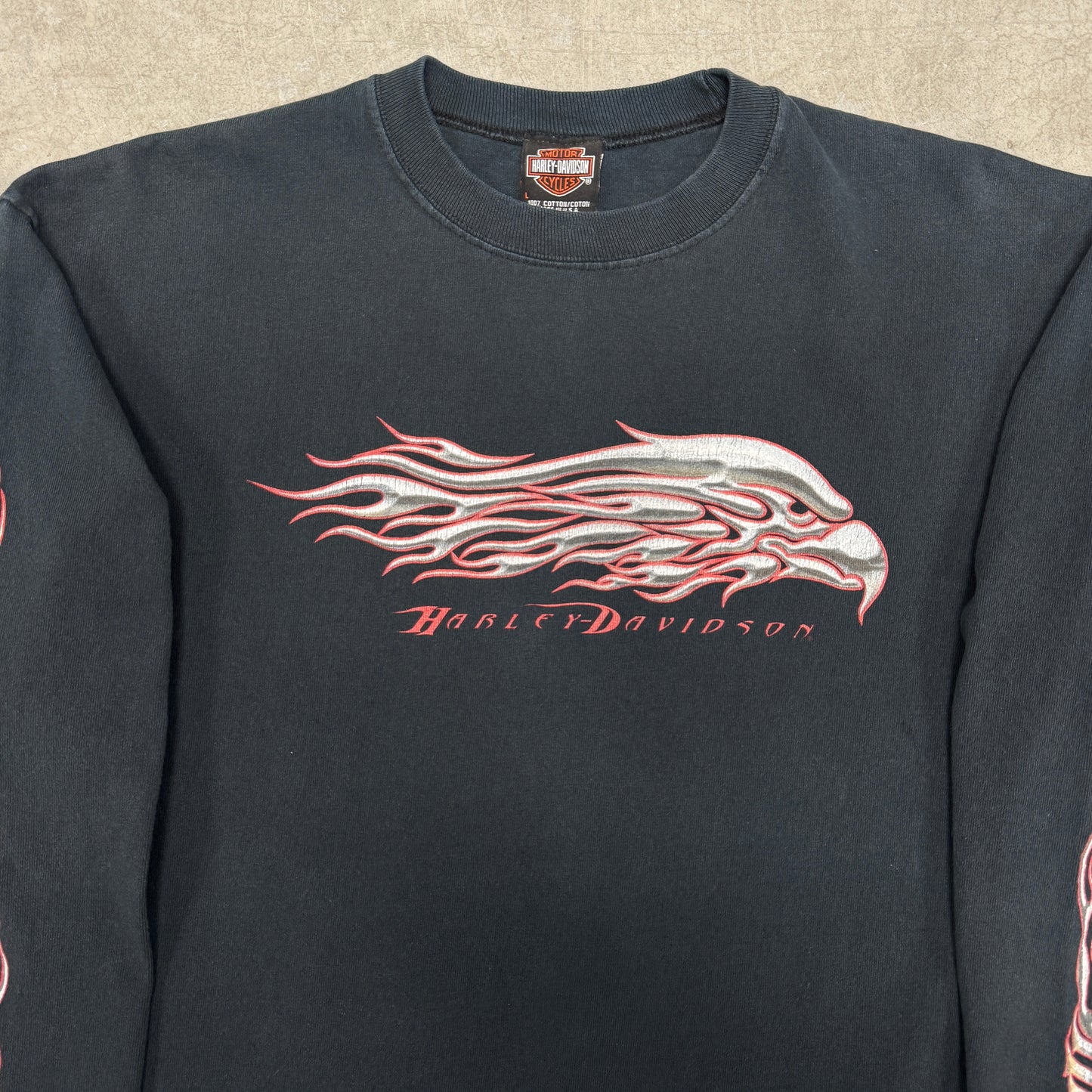(L) Vintage Harley Davidson Eagle Flame Longsleeve