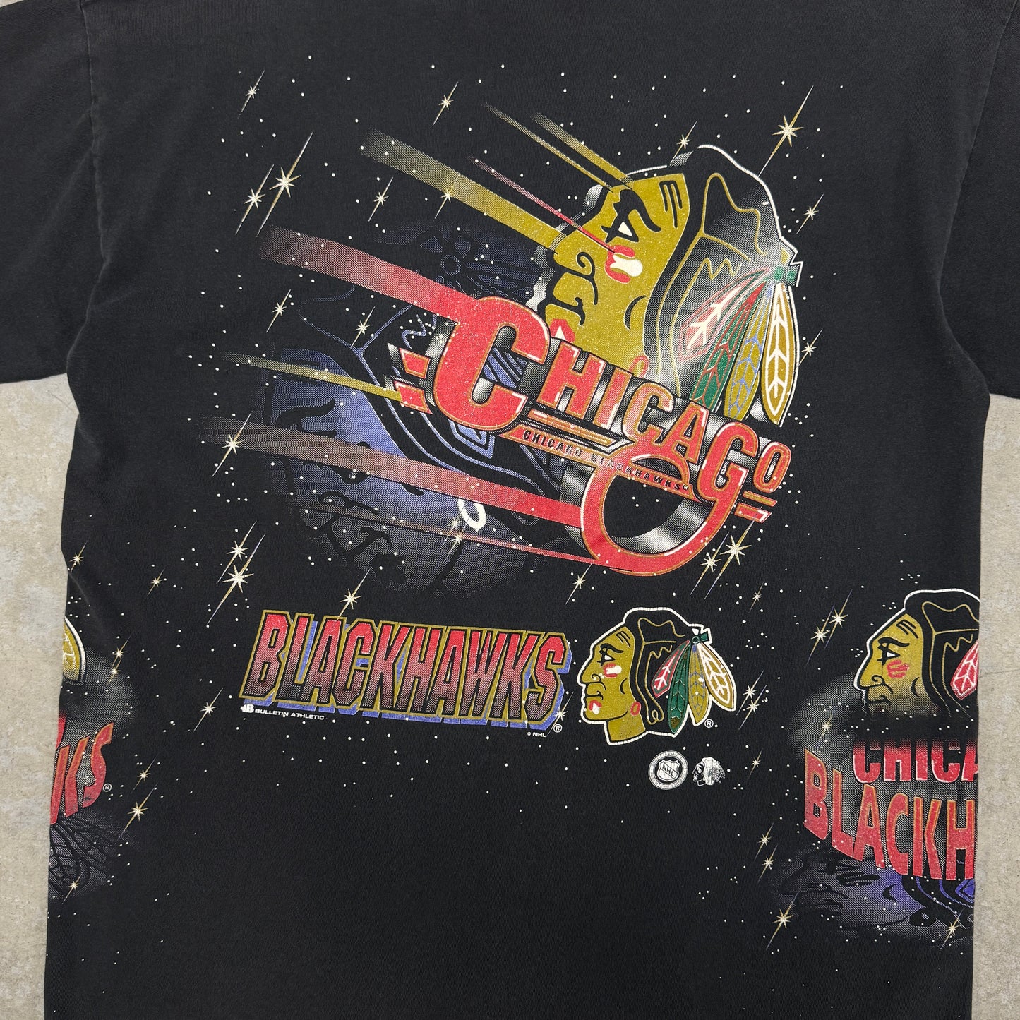 (XL) 90s Chicago Blackhawks Bulletin All Over Print Shirt